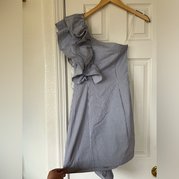 C/MEO collective Revolve one shoulder ruffle mini stripe dress size Small NWT - Picture 9 of 11